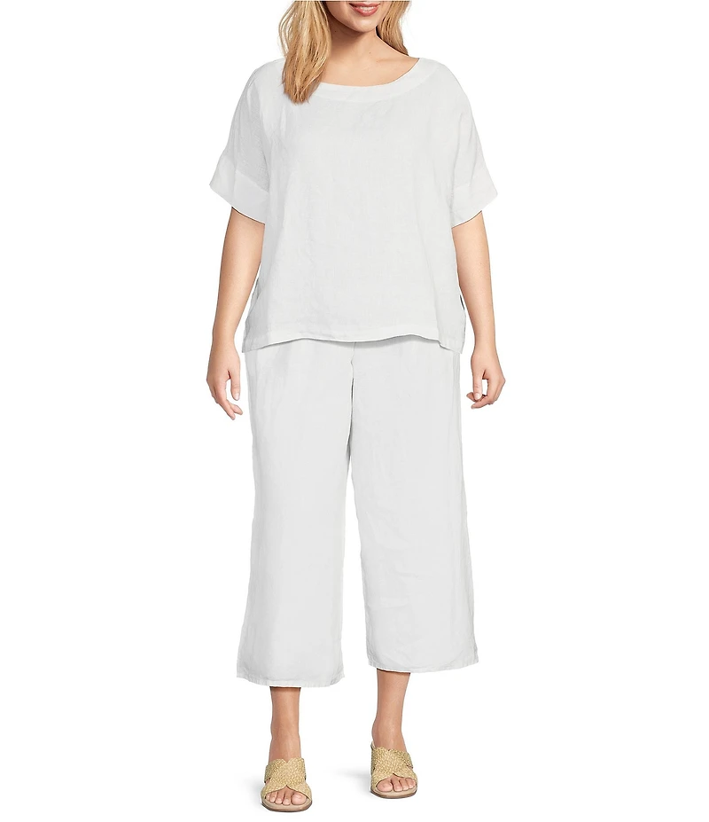 Bryn Walker Plus Light Linen Elastic Waist Wide Leg Pants