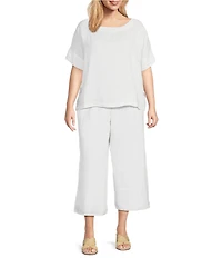 Bryn Walker Plus Light Linen Elastic Waist Wide Leg Pants
