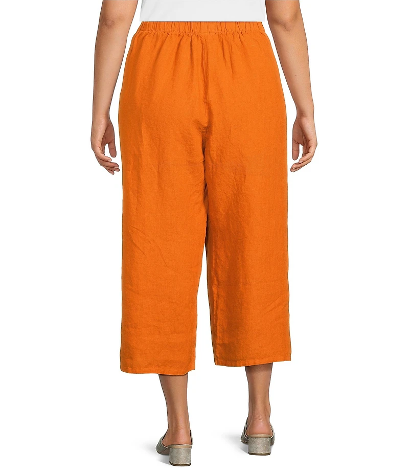 Bryn Walker Plus Light Linen Elastic Waist Wide Leg Pants