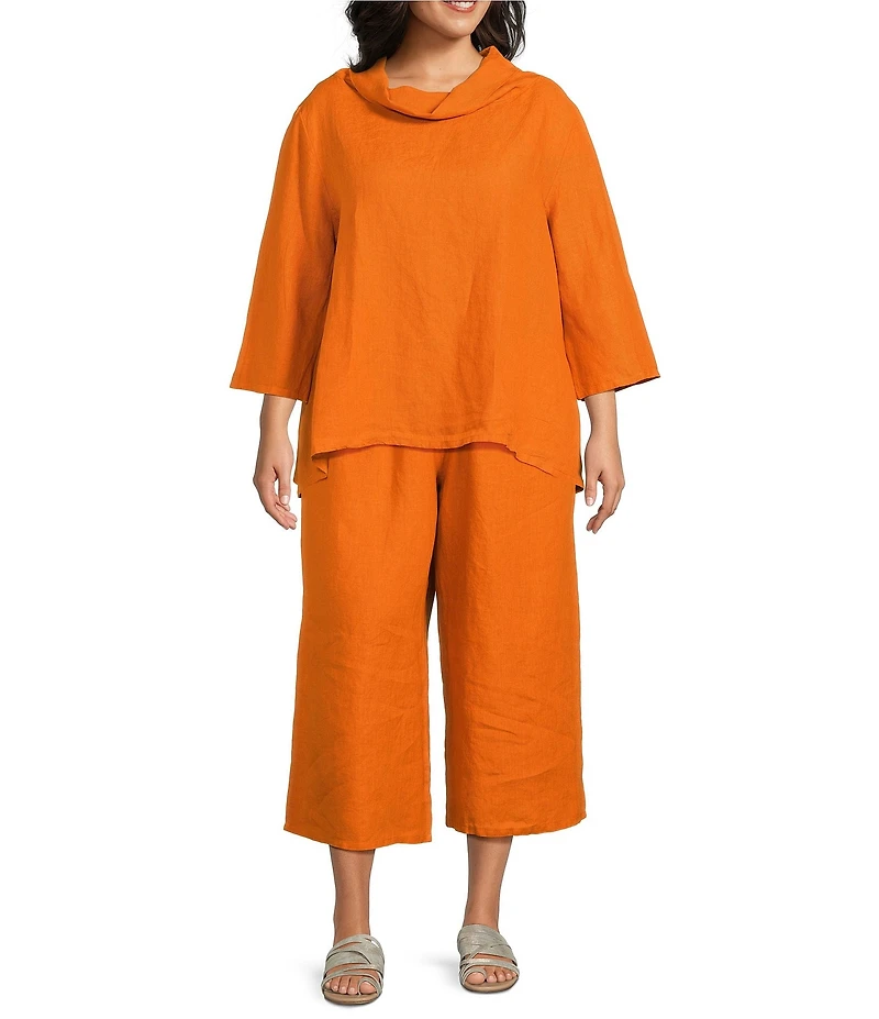Bryn Walker Plus Light Linen Elastic Waist Wide Leg Pants