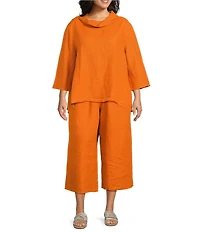 Bryn Walker Plus Light Linen Elastic Waist Wide Leg Pants