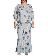 Bryn Walker Plus Lucinda Magnolia Print Linen Round Neck 3/4 Sleeve Shirt