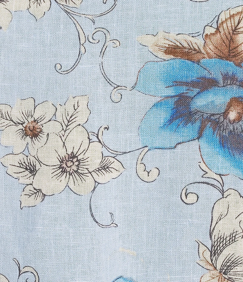 Bryn Walker Plus Lucinda Magnolia Print Linen Round Neck 3/4 Sleeve Shirt