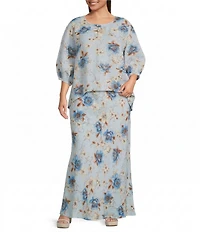Bryn Walker Plus Magnolia Print Linen A-Line Bias Maxi Skirt