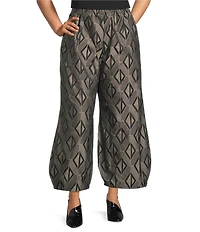 Bryn Walker Plus Medina Aswan Memory Crunch Jacquard Elastic Waist Tapered Wide Leg Pants