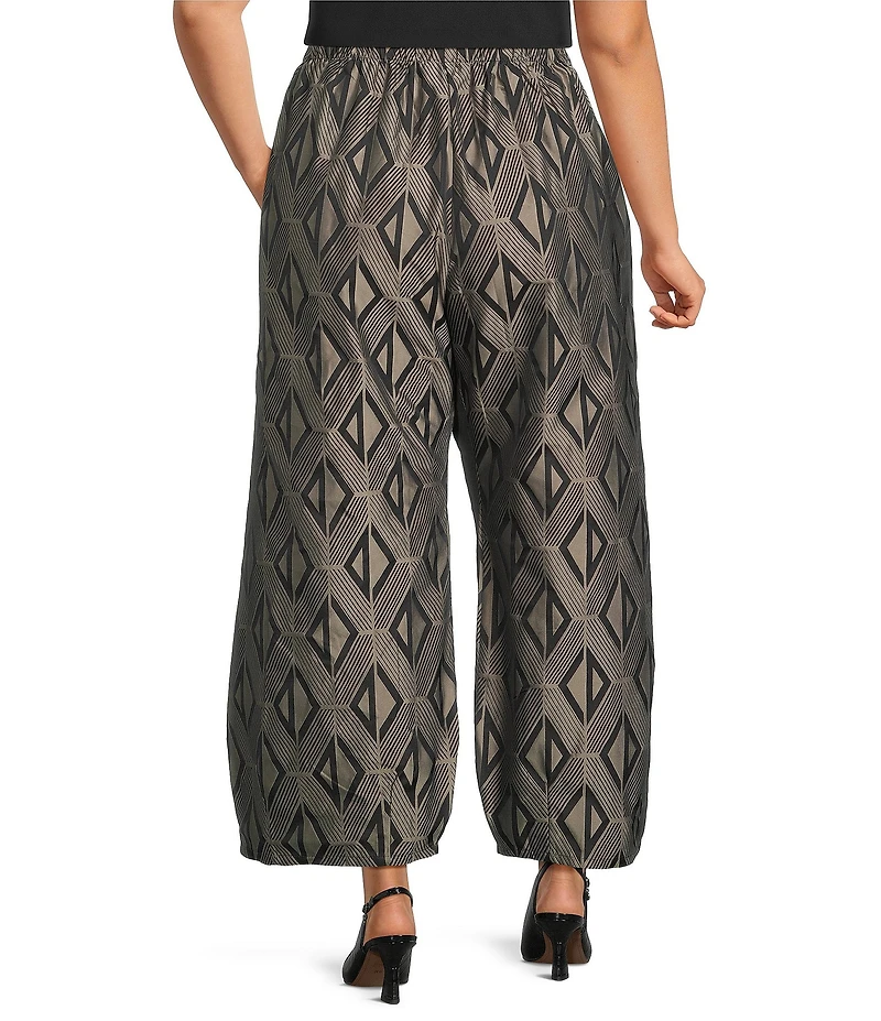 Bryn Walker Plus Medina Aswan Memory Crunch Jacquard Elastic Waist Tapered Wide Leg Pants