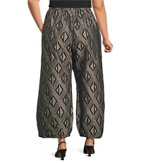 Bryn Walker Plus Medina Aswan Memory Crunch Jacquard Elastic Waist Tapered Wide Leg Pants
