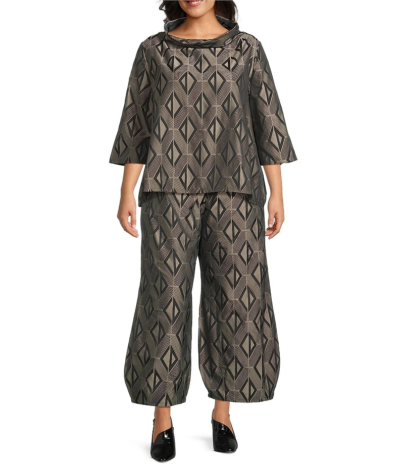 Bryn Walker Plus Medina Aswan Memory Crunch Jacquard Elastic Waist Tapered Wide Leg Pants