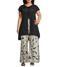 Bryn Walker Plus Osca Biachi Neri Knit Flat Front Wide Leg Pull-On Pants
