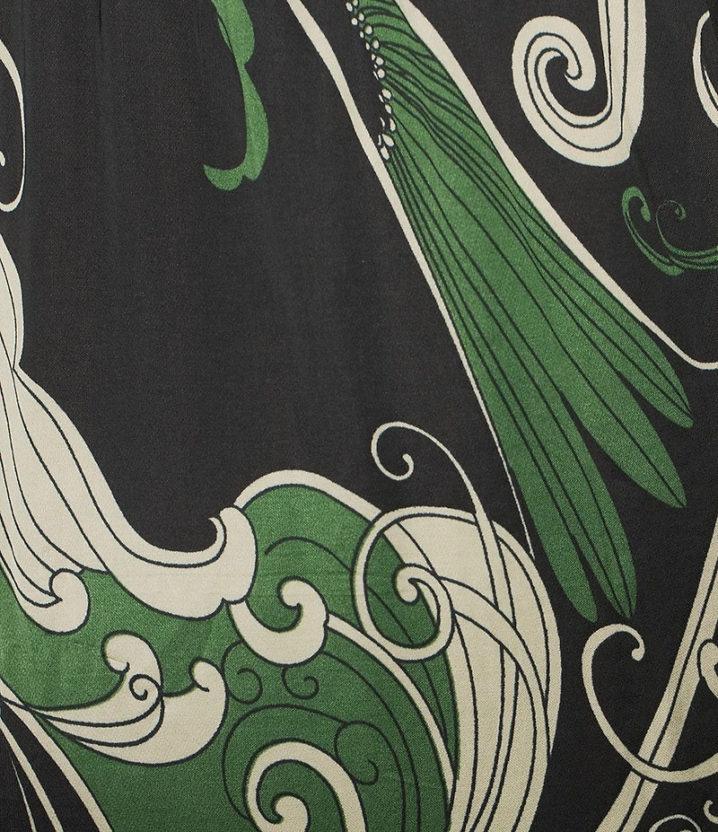 Bryn Walker Plus Osca Giardina Printed Viscose Satin Elastic Waist Full Wide Leg Coordinating Pants