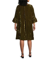 Bryn Walker Plus Phryne Maltinto Velvet Round Neck 3/4 Bell Sleeve Dress
