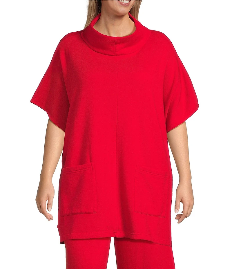 Bryn Walker Plus Pip Organic Cotton Bamboo Fleece Mock Neck Cap Sleeve Poncho