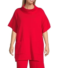 Bryn Walker Plus Pip Organic Cotton Bamboo Fleece Mock Neck Cap Sleeve Poncho