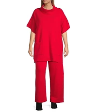 Bryn Walker Plus Pip Organic Cotton Bamboo Fleece Mock Neck Cap Sleeve Poncho