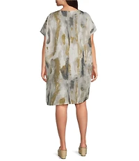 Bryn Walker Plus Size Regan Pioggia Print V-Neck Short Sleeve Tunic Dress