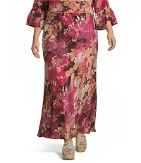 Bryn Walker Plus Rosa Print Elastic Waist A-Line Long Bias Coordinating Skirt