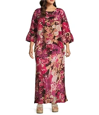 Bryn Walker Plus Rosa Print Elastic Waist A-Line Long Bias Coordinating Skirt