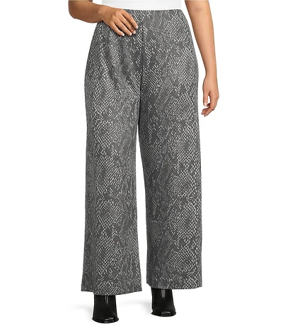Bryn Walker Plus Serpent Recycled Knit Elastic Waist Wide Leg Palazzo Pants