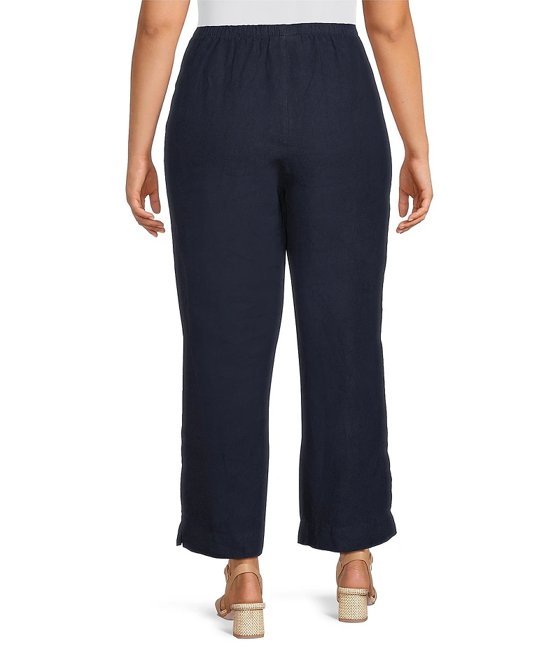 Bryn Walker Plus Size Akna Light Linen Elastic Waist Straight Leg Pants