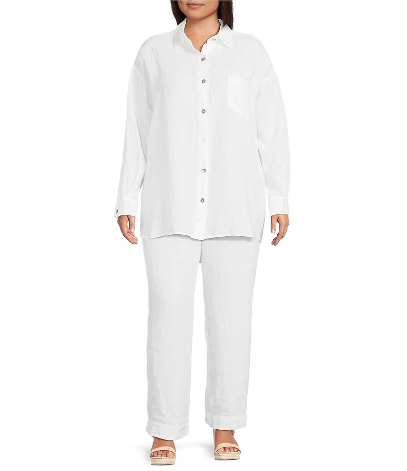 Bryn Walker Plus Size Anka Light Linen Elastic Waist Straight Leg Pants