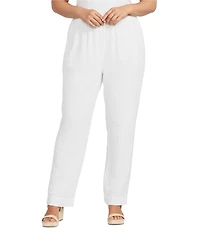 Bryn Walker Plus Size Anka Light Linen Elastic Waist Straight Leg Pants