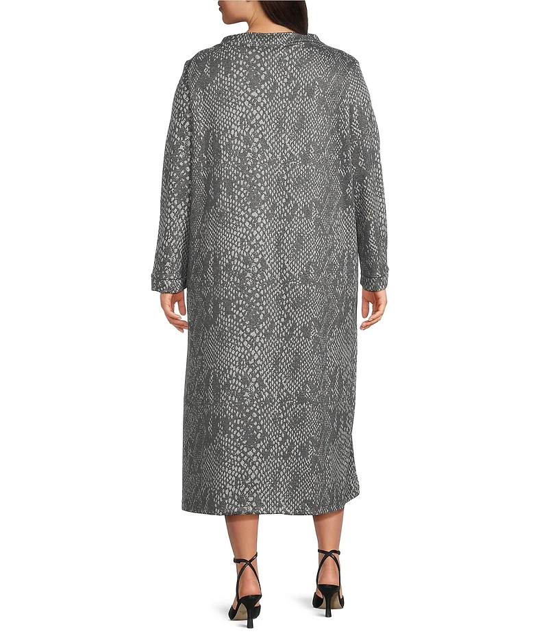 Bryn Walker Plus Size Avila Serpent Recycled Knit Banded Crew Neck Long Sleeve A-Line Midi Dress