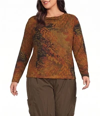 Bryn Walker Plus Size Belen Encanto Print Drape Collar Long Sleeve Shirt
