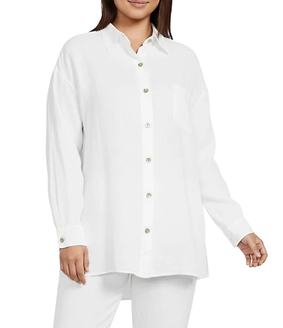 Bryn Walker Plus Size Boyce Light Linen Point Collar Long Sleeve Shirt