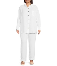 Bryn Walker Plus Size Boyce Light Linen Point Collar Long Sleeve Shirt
