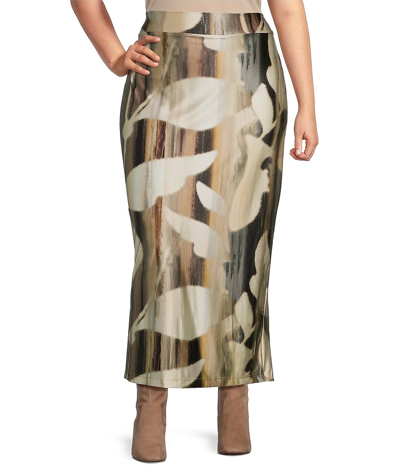 Bryn Walker Plus Size Coordinating Arroyo Printed Stretch Knit Elastic Waist Slim Skirt