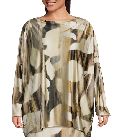 Bryn Walker Plus Size Coordinating Dimitri Arroyo Stretch Knit Drape Boat Neck Long Dolman Sleeve Top