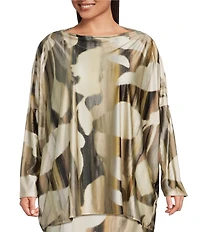 Bryn Walker Plus Size Coordinating Dimitri Arroyo Stretch Knit Drape Boat Neck Long Dolman Sleeve Top
