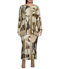 Bryn Walker Plus Size Coordinating Dimitri Arroyo Stretch Knit Drape Boat Neck Long Dolman Sleeve Top
