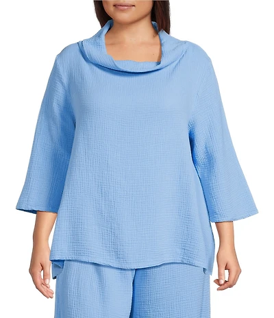 Bryn Walker Plus Size Coordinating Etta Cotton Gauze Cowl Neck Elbow Sleeve Shirt