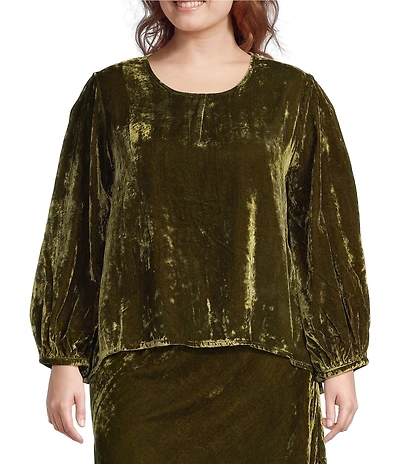 Bryn Walker Plus Size Coordinating Lucinda Maltinto Velvet Round Neck Long Sleeve High-Low Shirt