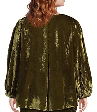 Bryn Walker Plus Size Coordinating Lucinda Maltinto Velvet Round Neck Long Sleeve High-Low Shirt