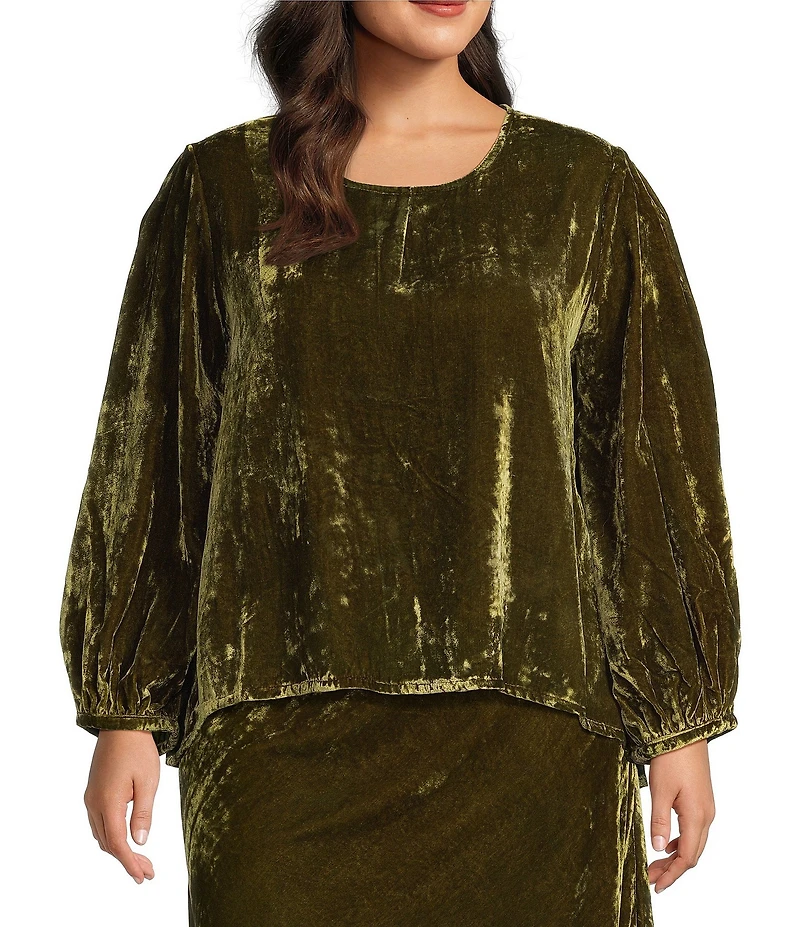 Bryn Walker Plus Size Coordinating Lucinda Maltinto Velvet Round Neck Long Sleeve High-Low Shirt