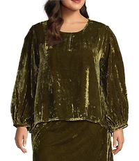 Bryn Walker Plus Size Coordinating Lucinda Maltinto Velvet Round Neck Long Sleeve High-Low Shirt