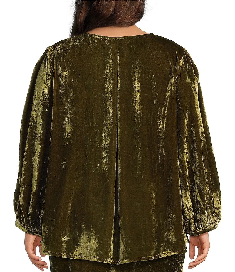 Bryn Walker Plus Size Coordinating Lucinda Maltinto Velvet Round Neck Long Sleeve High-Low Shirt