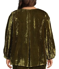 Bryn Walker Plus Size Coordinating Lucinda Maltinto Velvet Round Neck Long Sleeve High-Low Shirt