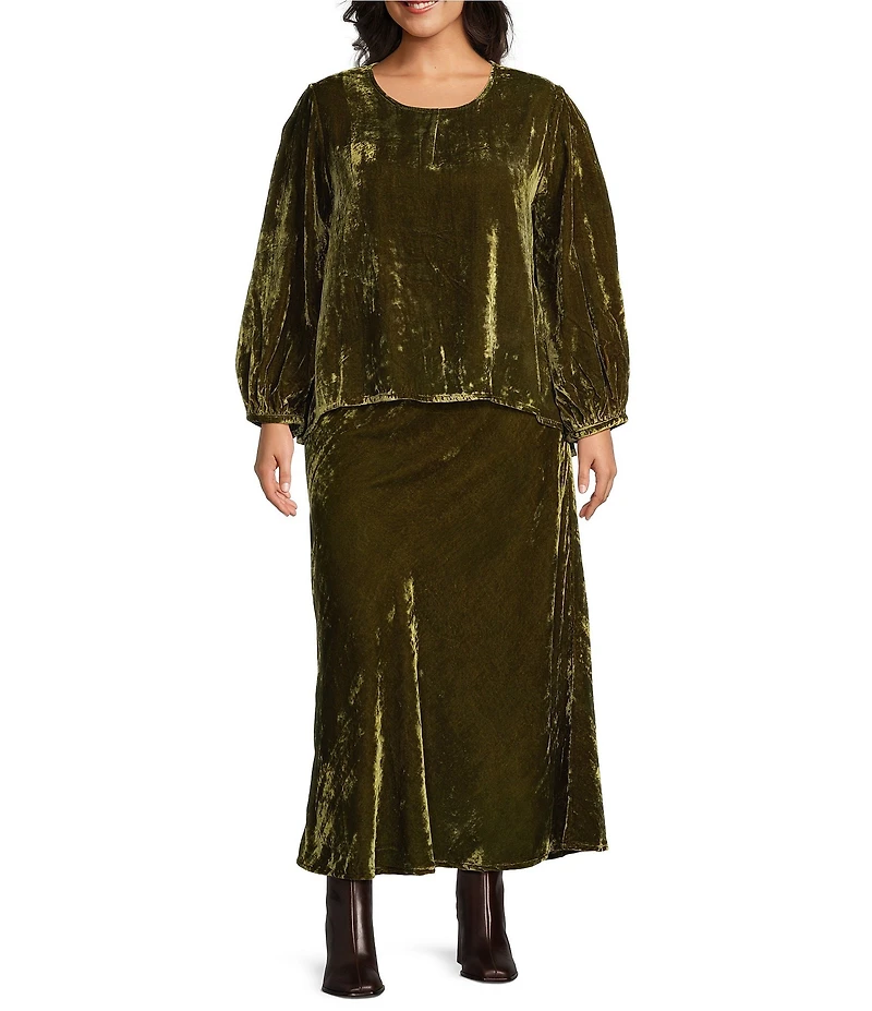 Bryn Walker Plus Size Coordinating Lucinda Maltinto Velvet Round Neck Long Sleeve High-Low Shirt