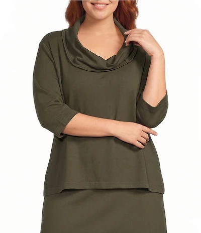 Bryn Walker Plus Size Cotton Jersey Knit Cowl Neck Elbow Sleeve Boxy Shirt