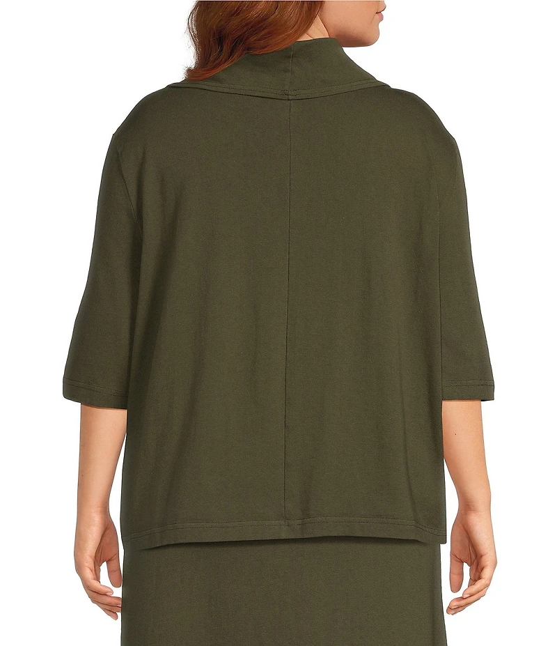 Bryn Walker Plus Size Cotton Jersey Knit Cowl Neck Elbow Sleeve Boxy Shirt