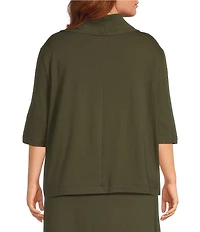 Bryn Walker Plus Size Cotton Jersey Knit Cowl Neck Elbow Sleeve Boxy Shirt