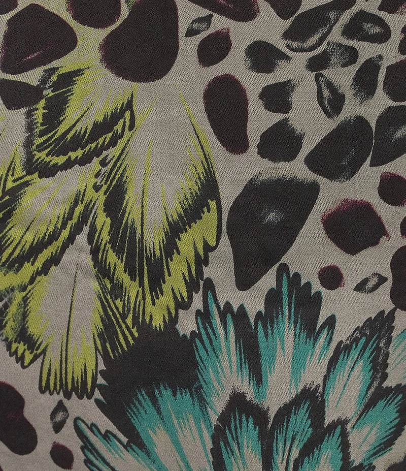 Bryn Walker Plus Size Feather Print Round Neck Long Ruffle Bell Sleeve Tunic