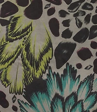 Bryn Walker Plus Size Feather Print Round Neck Long Ruffle Bell Sleeve Tunic