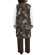 Bryn Walker Plus Size Floral Print Bamboo Fleece Shawl Collar Sleeveless Wrap Vest