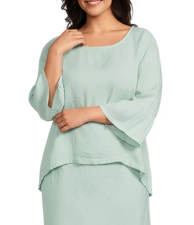 Bryn Walker Plus Size Fran Light Linen Round Neck 3/4 Ruffle Sleeve Shirt