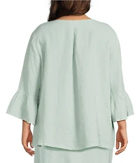 Bryn Walker Plus Size Fran Light Linen Round Neck 3/4 Ruffle Sleeve Shirt