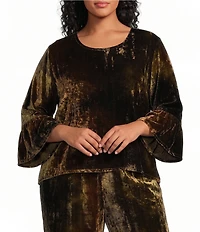 Bryn Walker Plus Size Francine Velvet Round Neck 3/4 Ruffle Sleeve Shirt